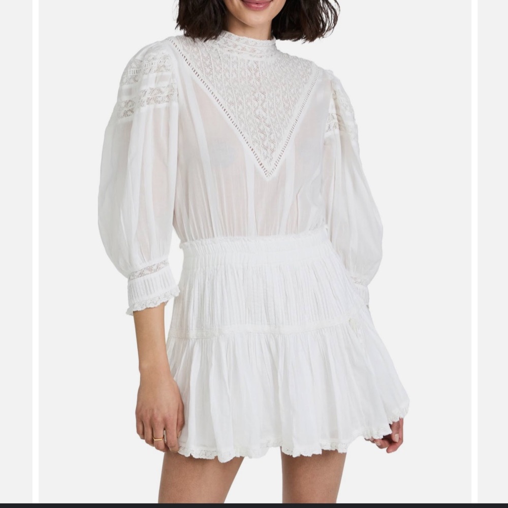 LoveShackFancy Viola White Mini Puffy Sleeve Dress Size L Women